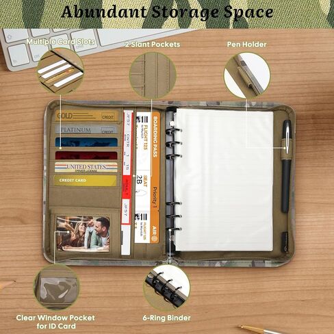 WIOR Tactical Padfolio Portfolio Binder with Zipper and 80 Sheets of Loose-Leaf Paper, Military Notebook Cover Portfolio Organizer Folder for Documents Business Cards, Detachable 6-Ring Notepad - Camo in Kuwait