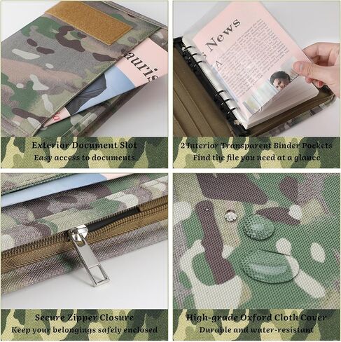 WIOR Tactical Padfolio Portfolio Binder with Zipper and 80 Sheets of Loose-Leaf Paper, Military Notebook Cover Portfolio Organizer Folder for Documents Business Cards, Detachable 6-Ring Notepad - Camo in Kuwait