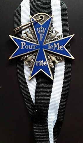 Blue Max German Army Medal Badge for Merit Blue Military Order (Pour Le Mérite) with Ribbon, Honors of Imperial Germany in Saudi Arabia