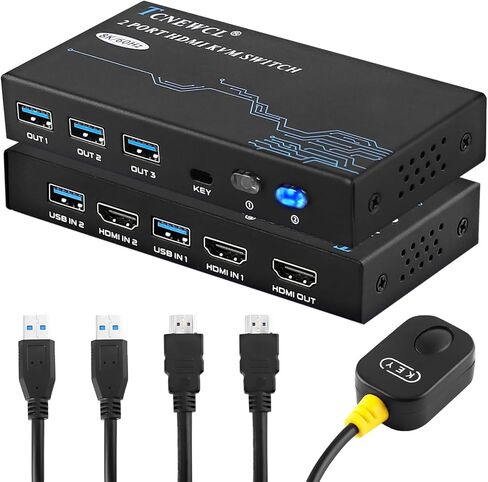 TCNEWCL KVM Switch HDMI 2 Port, Aluminum KVM Switch HDMI, USB Switch for 2 Computers Sharing Mouse Keyboard Printer to 1 HD Monitor, Support 4K@60Hz with 2 HDMI Cables and 2 USB Cables Included in Saudi Arabia