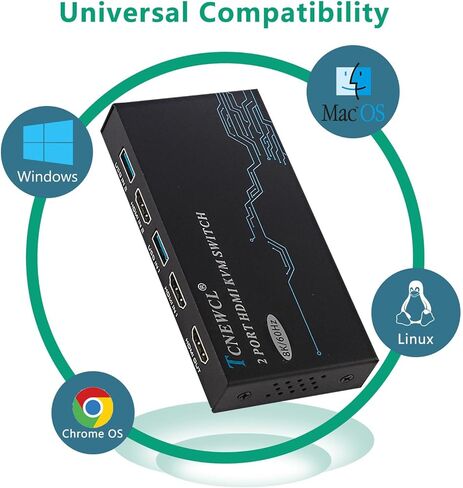 TCNEWCL KVM Switch HDMI 2 Port, Aluminum KVM Switch HDMI, USB Switch for 2 Computers Sharing Mouse Keyboard Printer to 1 HD Monitor, Support 4K@60Hz with 2 HDMI Cables and 2 USB Cables Included in Saudi Arabia