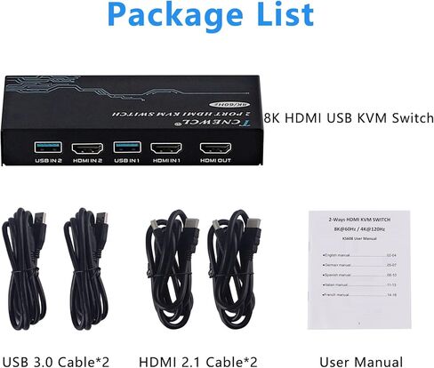TCNEWCL KVM Switch HDMI 2 Port, Aluminum KVM Switch HDMI, USB Switch for 2 Computers Sharing Mouse Keyboard Printer to 1 HD Monitor, Support 4K@60Hz with 2 HDMI Cables and 2 USB Cables Included in Saudi Arabia
