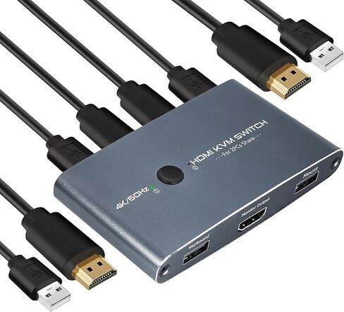 TCNEWCL KVM Switch HDMI 2 Port, Aluminum KVM Switch HDMI, USB Switch for 2 Computers Sharing Mouse Keyboard Printer to 1 HD Monitor, Support 4K@60Hz with 2 HDMI Cables and 2 USB Cables Included in Saudi Arabia