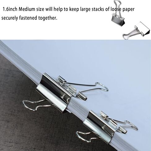 مشابك ربط كبيرة مقاس 1.6 بوصة (50 حزمة)، مشابك ربط كبيرة متوسطة الحجم للوازم المكتب والمنزل، فضي in Kuwait