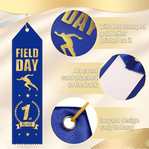 Oudain 72 Pieces Field Day Award Ribbons 1st, 2nd, 3rd Place School Field Day Ribbons with Event Card and Rope Red, Blue, White Student Awards Classroom for Competition Sports Event in Saudi Arabia