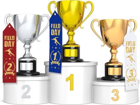 Oudain 72 Pieces Field Day Award Ribbons 1st, 2nd, 3rd Place School Field Day Ribbons with Event Card and Rope Red, Blue, White Student Awards Classroom for Competition Sports Event in Saudi Arabia