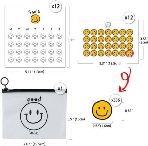 Pack of 12 Months Reward Chart Smile Stickers for Kids and Incentive Board to Motivate Toddler, Kid, Teen, Teacher for Behavior Potty Chore Homework Routine Awards Decals in Kuwait