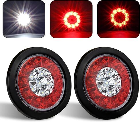 Voilamart 4 بوصة مستديرة 16 LED ضوء خلفي للمقطورة لشاحنة RV، 12 فولت أحمر/أبيض LED علامة عكسية أضواء خلفية للمقطورة للشاحنات مع حلقة خارجية مطاطية سوداء مقاومة للماء in Kuwait