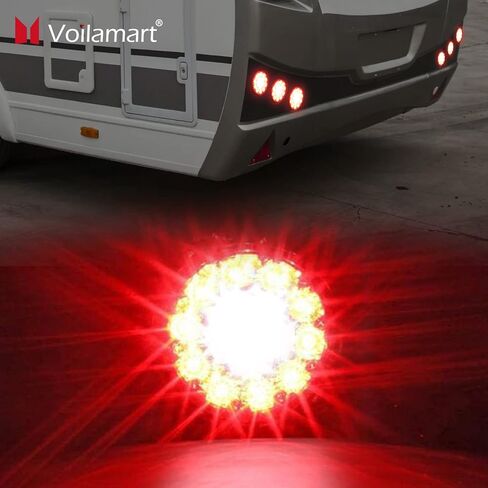 Voilamart 4 بوصة مستديرة 16 LED ضوء خلفي للمقطورة لشاحنة RV، 12 فولت أحمر/أبيض LED علامة عكسية أضواء خلفية للمقطورة للشاحنات مع حلقة خارجية مطاطية سوداء مقاومة للماء in Kuwait