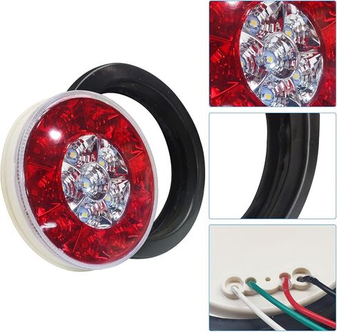 Voilamart 4 بوصة مستديرة 16 LED ضوء خلفي للمقطورة لشاحنة RV، 12 فولت أحمر/أبيض LED علامة عكسية أضواء خلفية للمقطورة للشاحنات مع حلقة خارجية مطاطية سوداء مقاومة للماء in Kuwait