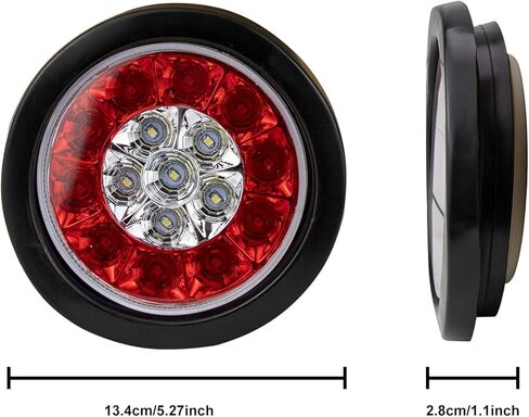 Voilamart 4 بوصة مستديرة 16 LED ضوء خلفي للمقطورة لشاحنة RV، 12 فولت أحمر/أبيض LED علامة عكسية أضواء خلفية للمقطورة للشاحنات مع حلقة خارجية مطاطية سوداء مقاومة للماء in Kuwait