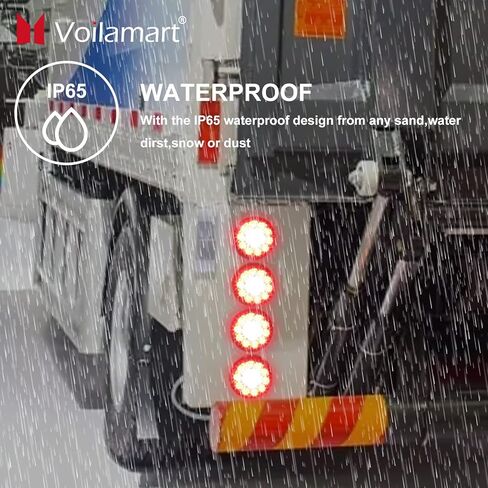 Voilamart 4 بوصة مستديرة 16 LED ضوء خلفي للمقطورة لشاحنة RV، 12 فولت أحمر/أبيض LED علامة عكسية أضواء خلفية للمقطورة للشاحنات مع حلقة خارجية مطاطية سوداء مقاومة للماء in Kuwait
