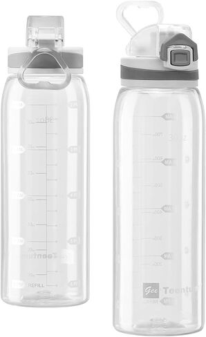 Water Bottle BPA Free Tritan with Time Markers, 30oz Large Durable Gym Plastic Bottle for Fitness, Outdoor Enthusiasts, Leakproof White (Pack of 1) in Saudi Arabia