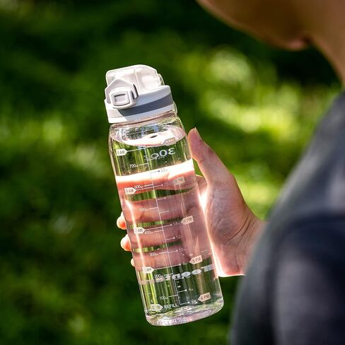 Water Bottle BPA Free Tritan with Time Markers, 30oz Large Durable Gym Plastic Bottle for Fitness, Outdoor Enthusiasts, Leakproof White (Pack of 1) in Saudi Arabia