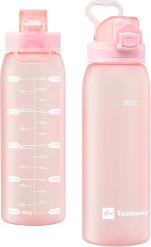 Water Bottle BPA Free Tritan with Time Markers, 30oz Large Durable Gym Plastic Bottle for Fitness, Outdoor Enthusiasts, Leakproof White (Pack of 1) in Saudi Arabia