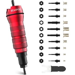 Cordless Drill Electric Rivet Gun Adapter Rivet Nut Drill Adapter Kit Including 10 Mandrel and 50Pcs Assorted Rivet Nuts, Rugged Carrying Case