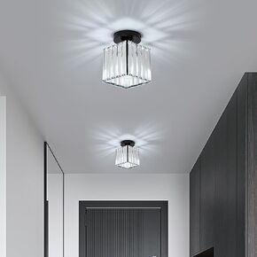 Goeco Ceiling Light, Square Crystal Semi Flush Mount Ceiling Light, Modern Black Mini Size Close to Ceiling Light, Sparkling Light Fixture for Hallway, Entryway, Stairway, Bathroom in Kuwait