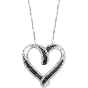 GILDED Sterling Silver 1/4cttw Natural Round-Cut Black Diamond Heart Pendant-Necklace with an 18 Inch Chain in Kuwait