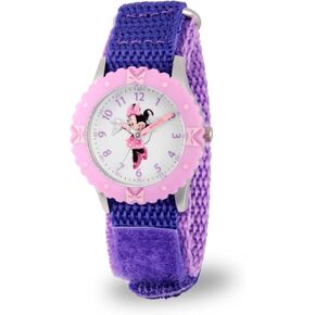 Disney Minnie Mouse Kids' Bezel Stainless Steel Time Teacher Analog Nylon Strap Watch