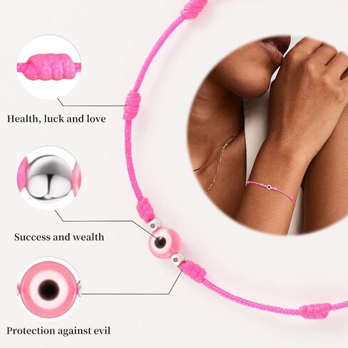 Poxtex 9pcs Evil Eye 7 Knot Lucky Bracelets, Cute Dainty Adjustable Red String Amulet for Women Men Baby Boys & Girls with Gold Bead, Christmas Gifts for Friend Protection Jewelry Hand Bracelet, Valentines Day Gifts for Her Him in Saudi Arabia