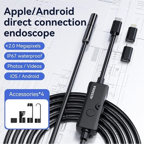 كاميرا فحص المنظار الصناعي من KEEMIKA، كاميرا صرف صحي IPS Borescope 1080P HD 4.3 بوصة مع كاميرا ثعبان IP67 مقاومة للماء، كاميرا فحص القناة مع 8 مصابيح 9.84FT كابل شبه صلب in Kuwait