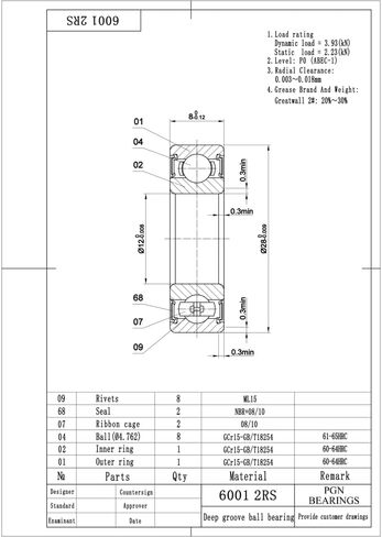 PGN (10 Pack) 6001-2RS Bearing - Lubricated Chrome Steel Sealed Ball Bearing - 12x28x8mm Bearings with Rubber Seal & High RPM Support in Saudi Arabia