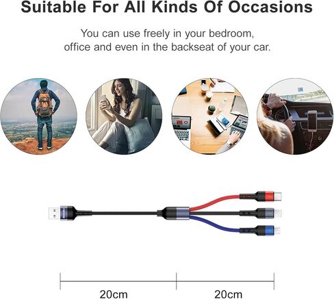 ISAIBELL USAMS Multi Charging Cable 2Pack 4FT 4 in 1 Nylon Braided Multiple USB Fast Charging Cord Adapter Type C Micro USB Port Connectors Compatible Cell Phones Tablets and More in Kuwait
