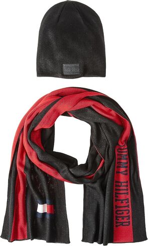 Tommy Hilfiger mens Embroidered Flag Beanie and Logo Scarf Set Beanie Hat in Kuwait
