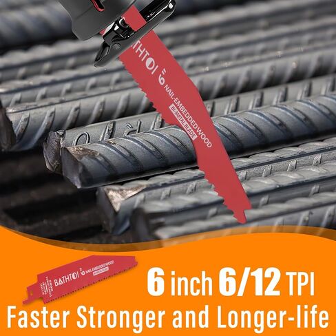 25 حزمة من شفرات المنشار الترددية 6 بوصة 6/12 Tpi لقطع الخشب والخشب المضمنة بالأظافر، شفرات منشار ثنائية المعدن مع طلاء غير لاصق لتقليل الحرارة والاحتكاك in Kuwait