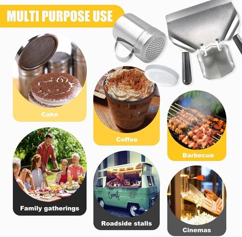 CNQLIS Popcorn Scoop and Salt Shaker, Stainless Steel Popcorn Scooper French Fry Scoop Serving Spoon for Filling Foods into Bags Boxs, Home Theater Popcorn Machine Accessories in Kuwait