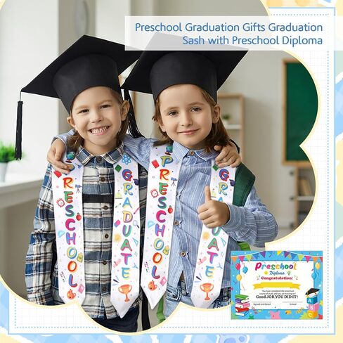 24 Pieces Kindergarten Graduation Kids Graduation Sash with Kindergarten Diploma with 12 Pcs Kindergarten Graduation Sash and 12 Pcs Kindergarten Diploma for Kids Students Teachers Graduation Supply in Saudi Arabia