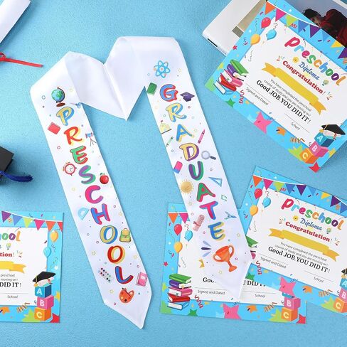 24 Pieces Kindergarten Graduation Kids Graduation Sash with Kindergarten Diploma with 12 Pcs Kindergarten Graduation Sash and 12 Pcs Kindergarten Diploma for Kids Students Teachers Graduation Supply in Saudi Arabia