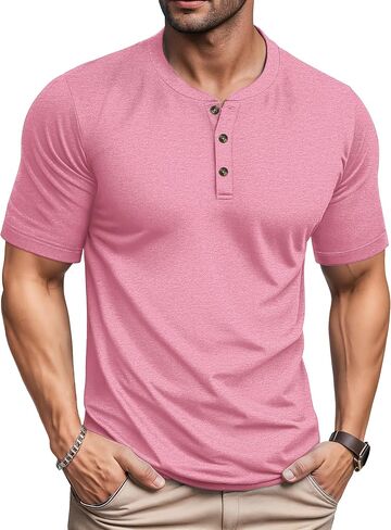 MAGCOMSEN Men's Henley Shirts Short Sleeve Cotton Casual Shirt Fashion Front Placket Summer Daily T-Shirts in Saudi Arabia
