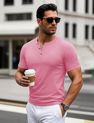 MAGCOMSEN Men's Henley Shirts Short Sleeve Cotton Casual Shirt Fashion Front Placket Summer Daily T-Shirts in Saudi Arabia