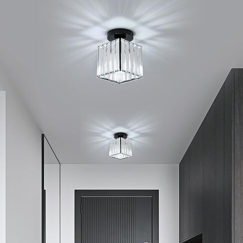 Goeco Ceiling Light, Square Crystal Semi Flush Mount Ceiling Light, Modern Black Mini Size Close to Ceiling Light, Sparkling Light Fixture for Hallway, Entryway, Stairway, Bathroom in Kuwait