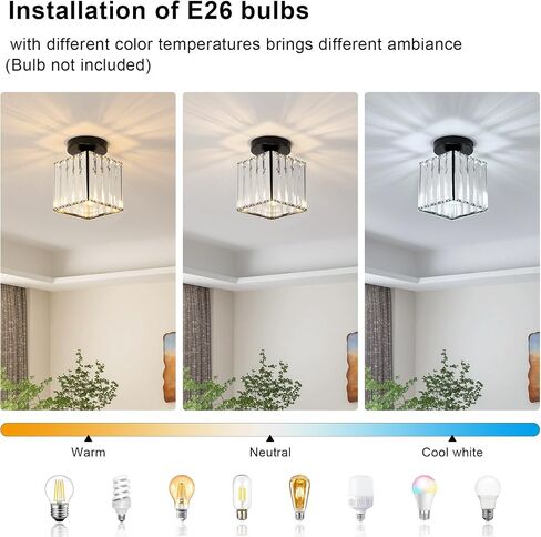 Goeco Ceiling Light, Square Crystal Semi Flush Mount Ceiling Light, Modern Black Mini Size Close to Ceiling Light, Sparkling Light Fixture for Hallway, Entryway, Stairway, Bathroom in Kuwait