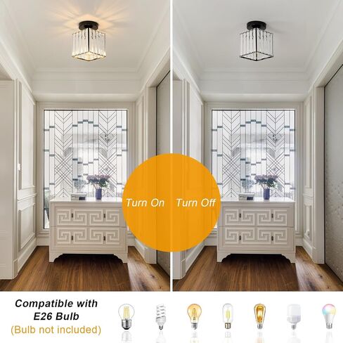 Goeco Ceiling Light, Square Crystal Semi Flush Mount Ceiling Light, Modern Black Mini Size Close to Ceiling Light, Sparkling Light Fixture for Hallway, Entryway, Stairway, Bathroom in Kuwait