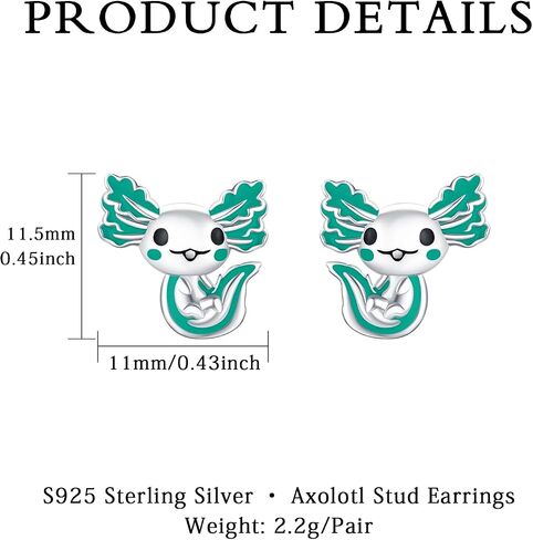 925 Sterling Silver Axolotl Earrings White Gold/Rose Gold Axolotl Jewelry for Women Girls Pink/Blue Axolotl Gifts in Saudi Arabia
