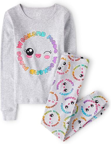 The Children's Place Girls' Long Sleeve Top and Pants Snug Fit 100% Cotton 2 Piece Pajama Set, Glade Green, 12 in Kuwait