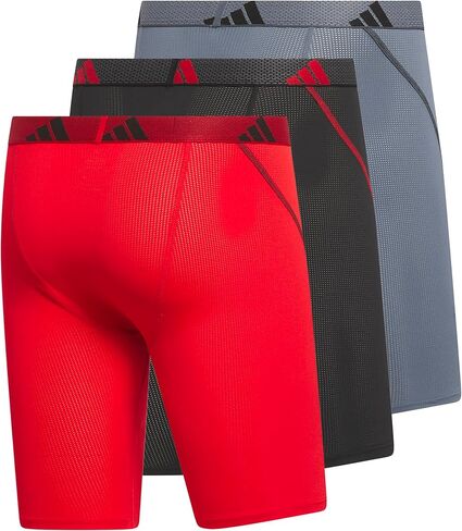 adidas Men's Performance Mesh Long Boxer Brief Underwear (3-Pack) for Active Sport and All Day Comfort, Soft Breathable Fabric, Better Scarlet/Black/Onix Grey, Small in Saudi Arabia