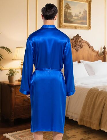 COLD POSH Men's Real Silk Robe Luxury Lightweight Bathrobe for Men Long Sleeve Mulberry Silk Sleepwear in Kuwait