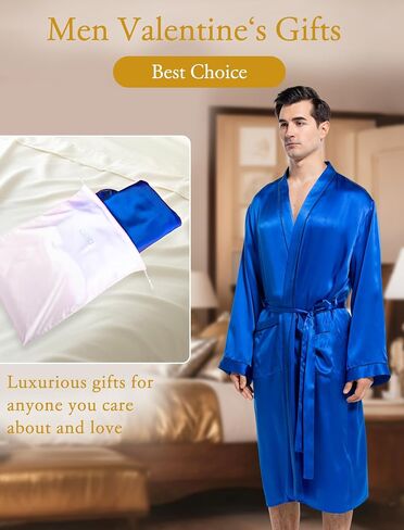 COLD POSH Men's Real Silk Robe Luxury Lightweight Bathrobe for Men Long Sleeve Mulberry Silk Sleepwear in Kuwait