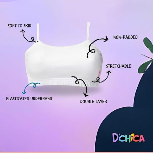 حمالات صدر للتدريب من القطن مع طبقات امامية مزدوجة للمراهقين من دي شيكا - عبوة من 5 قطع in Kuwait