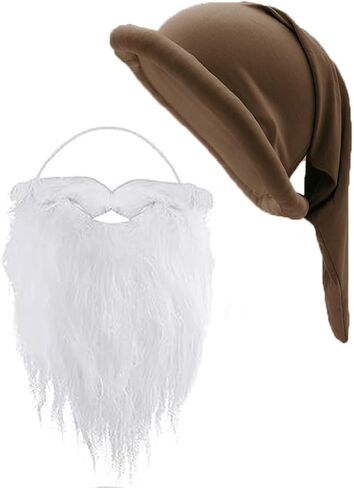 LEKTIST 2PCS Dwarf Hats Santa Beard Set - Dwarf Costumes Set Gnome Elf Hat White Beard Accessories Set for Christmas Party in Saudi Arabia