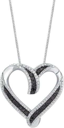 GILDED Sterling Silver 1/4cttw Natural Round-Cut Black Diamond Heart Pendant-Necklace with an 18 Inch Chain in Kuwait
