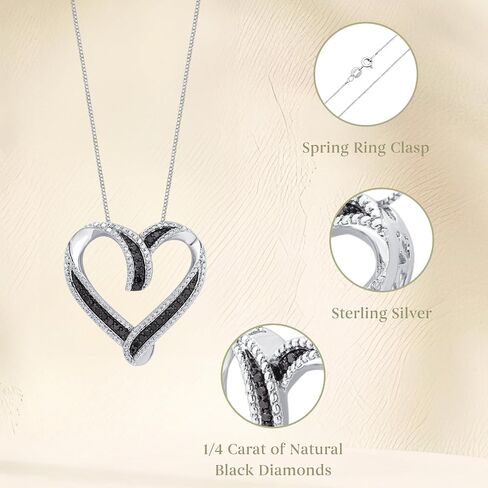 GILDED Sterling Silver 1/4cttw Natural Round-Cut Black Diamond Heart Pendant-Necklace with an 18 Inch Chain in Kuwait