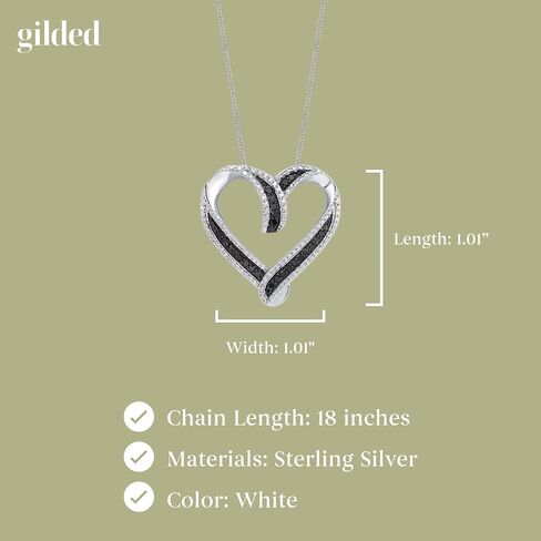 GILDED Sterling Silver 1/4cttw Natural Round-Cut Black Diamond Heart Pendant-Necklace with an 18 Inch Chain in Kuwait