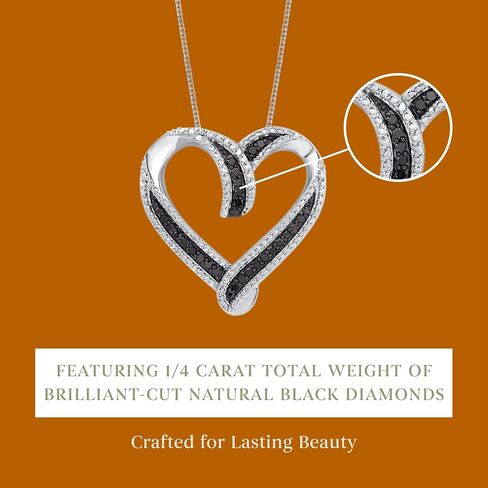 GILDED Sterling Silver 1/4cttw Natural Round-Cut Black Diamond Heart Pendant-Necklace with an 18 Inch Chain in Kuwait