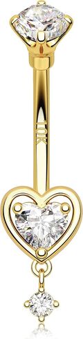 Melighting 14K Solid Gold Belly Button Ring Heart Belly Ring Gold Dangle Belly Piercing Jewelry 14G Navel Ring for Women in Saudi Arabia