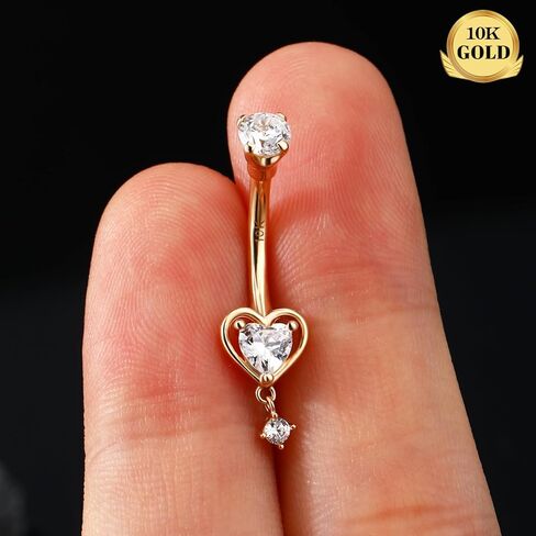 Melighting 14K Solid Gold Belly Button Ring Heart Belly Ring Gold Dangle Belly Piercing Jewelry 14G Navel Ring for Women in Saudi Arabia